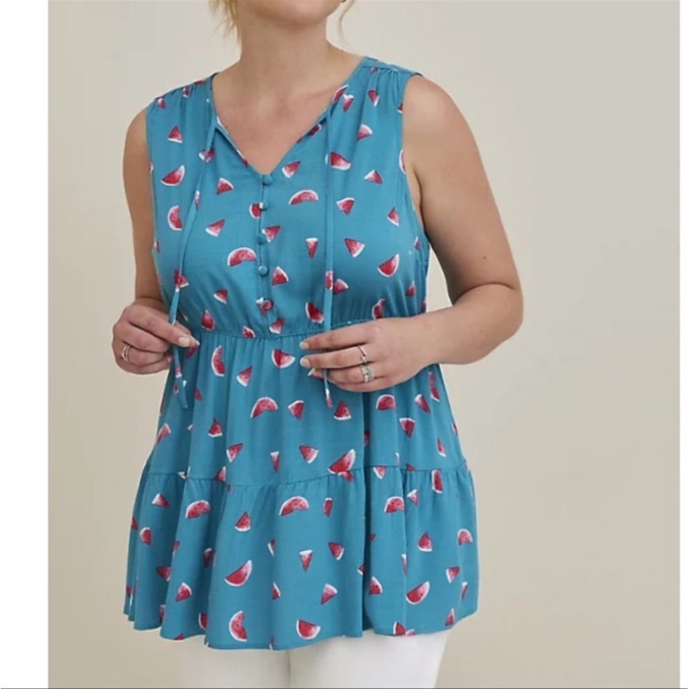 Torrid WATERMELON RAYON SLUB BUTTON-FRONT TIERED TANK Size 4X